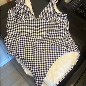 Navy and White Gingham One-Piece Swimsuit